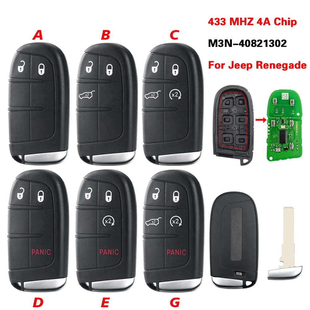 

Applicable to Jeep Dodge Chrysler Car remote control key Smart Card 433MHz 4A M3N-40821302 Renegade