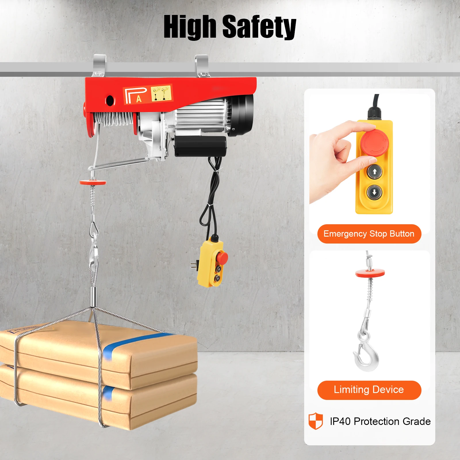 2204Lbs رفع رافعة كهربائية واحدة مزدوجة متعددة أوضاع التشغيل 3.28ft السلكية التحكم عن بعد لمصنع مستودع المرآب