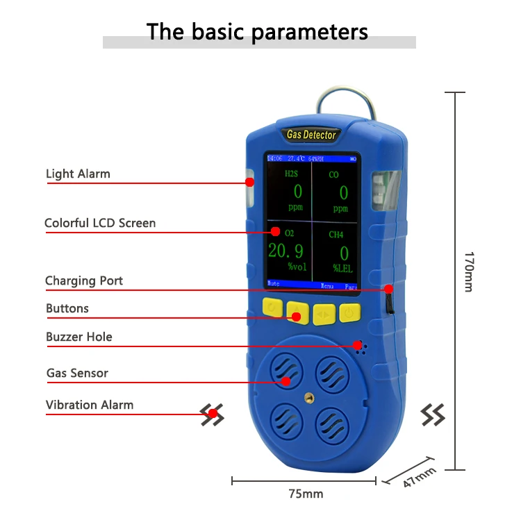 ATEX  Proof Approval Portable Multi  Detector 4 in 1  Concentration Analyzer LEL CH4 CO H2S O2