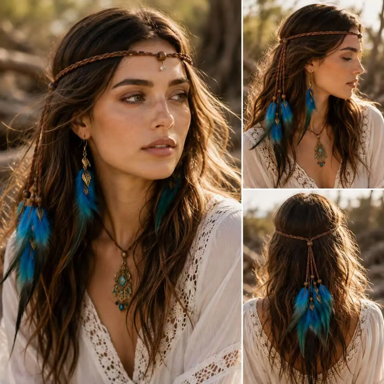 2 small artificial feather straps with snap clips and Bohemian style feather fringe hair extensions, suitable for women's daily
