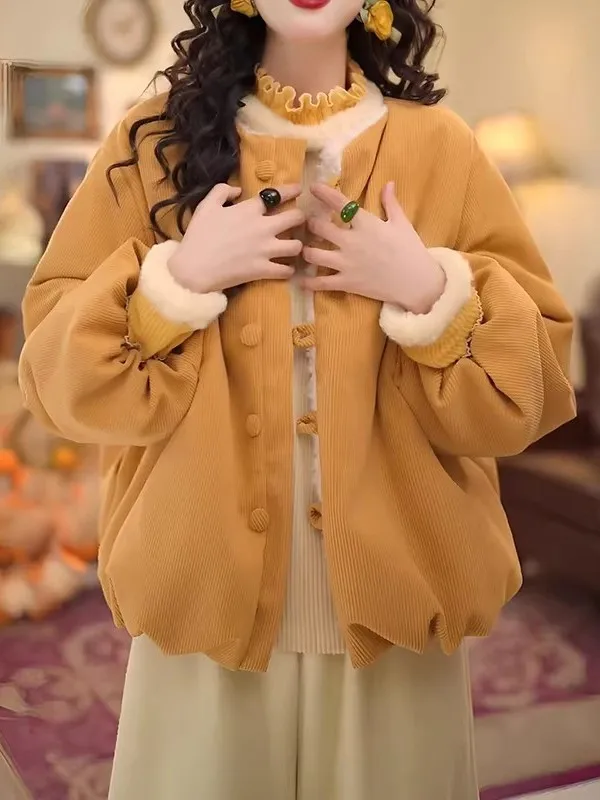 

Женская утепленная хлопковая куртка розового цвета с одной пуговицей, зимняя верхняя одежда в корейском стиле, свободный крой, длинный рукав, круглый вырез