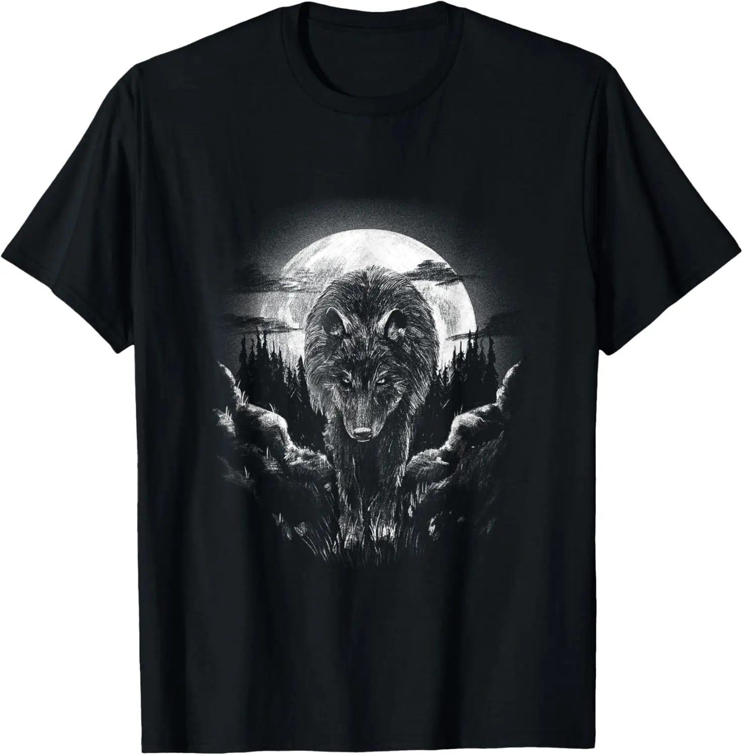 T-shirt con lupo della foresta per gli amanti della natura solitaria selvaggia di bellezza del mondo misterioso