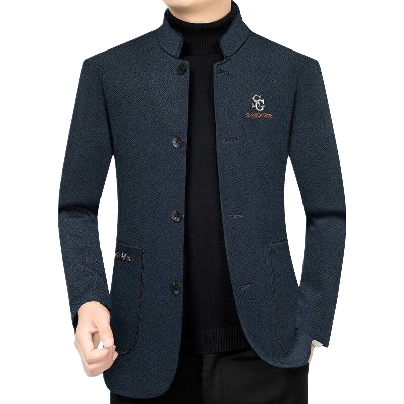 Men Stand-up Collar Blazers Jackets New Spring Autumn Man Business Casual Suits Coats High Quality Men Blazers Coats Jackets 4XL