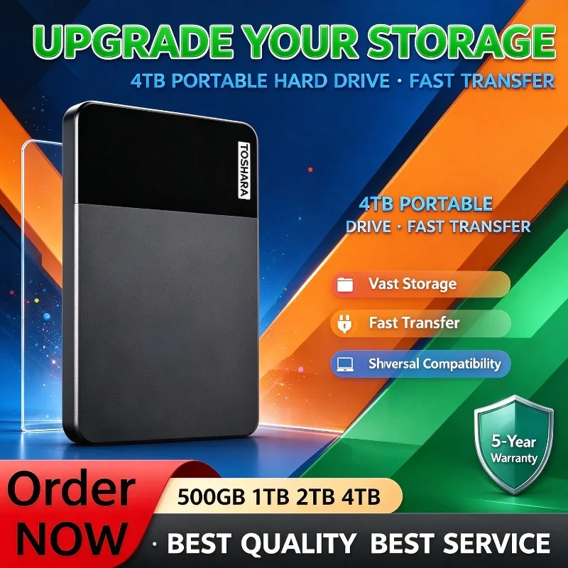 Portable Encrypted External Hard Drive 1TB 2TB Large Capacity 500GB 4TB USB3.0 Office File Backup Hard Disk For Desktop, Laptop