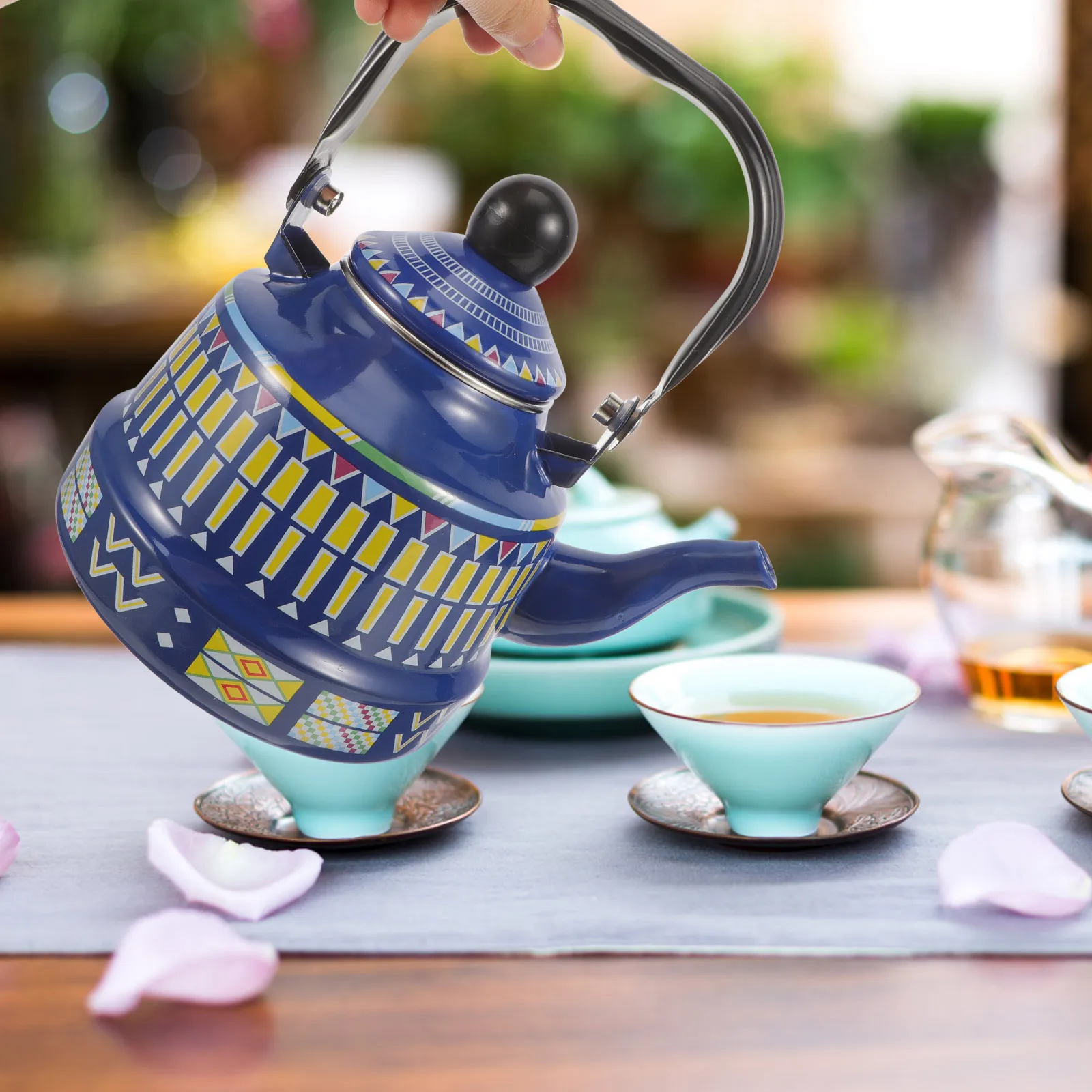 

Colorful Geometric Flower Teapot Kettle for Stove Top Vintage Teapots Enamel Water Stovetop Farmhouse