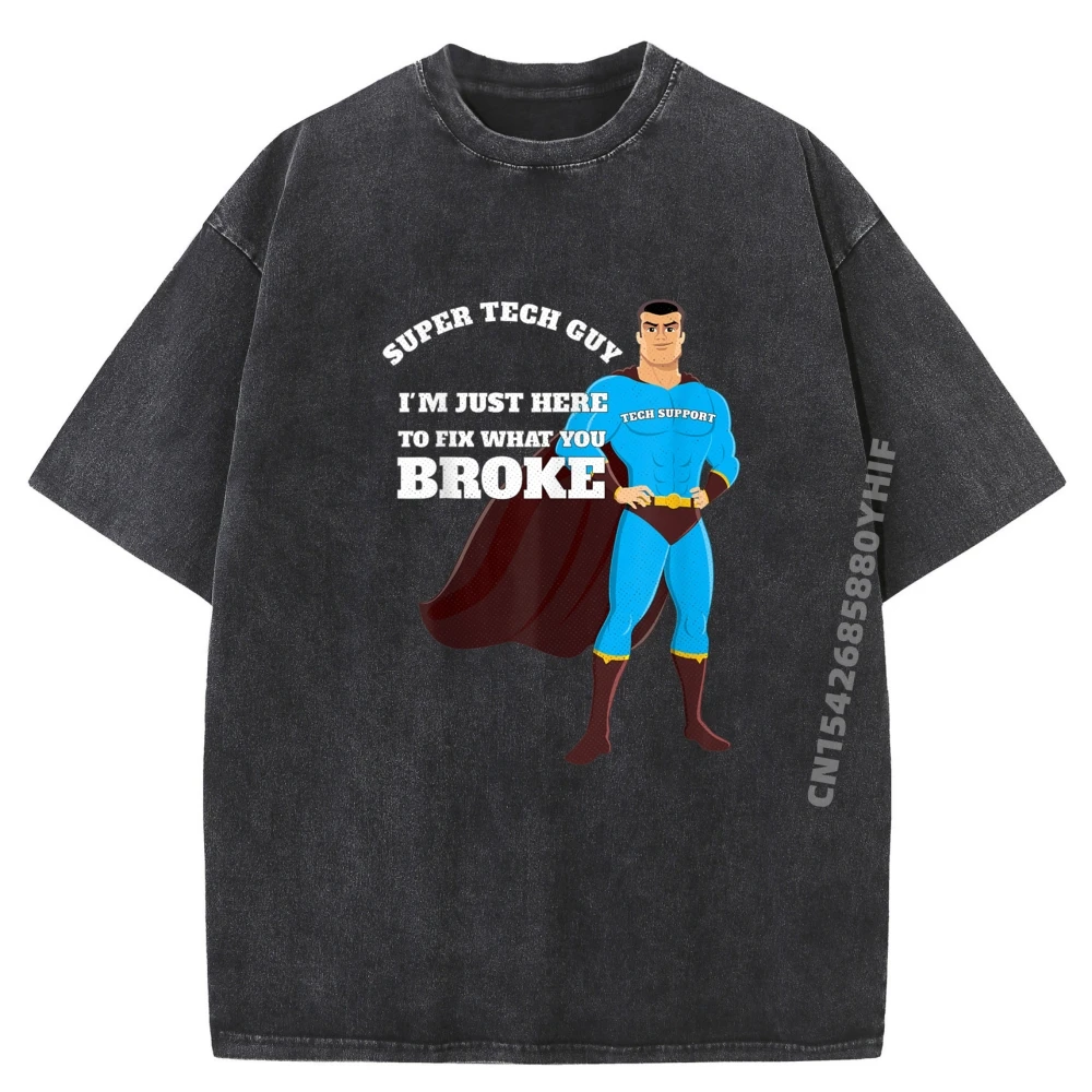 

It Tech Support Super Tech Guy Супергерой Комический стиль Большие и высокие футболки Мужские рубашки Мягкая потертая футболка в винтажном стиле
