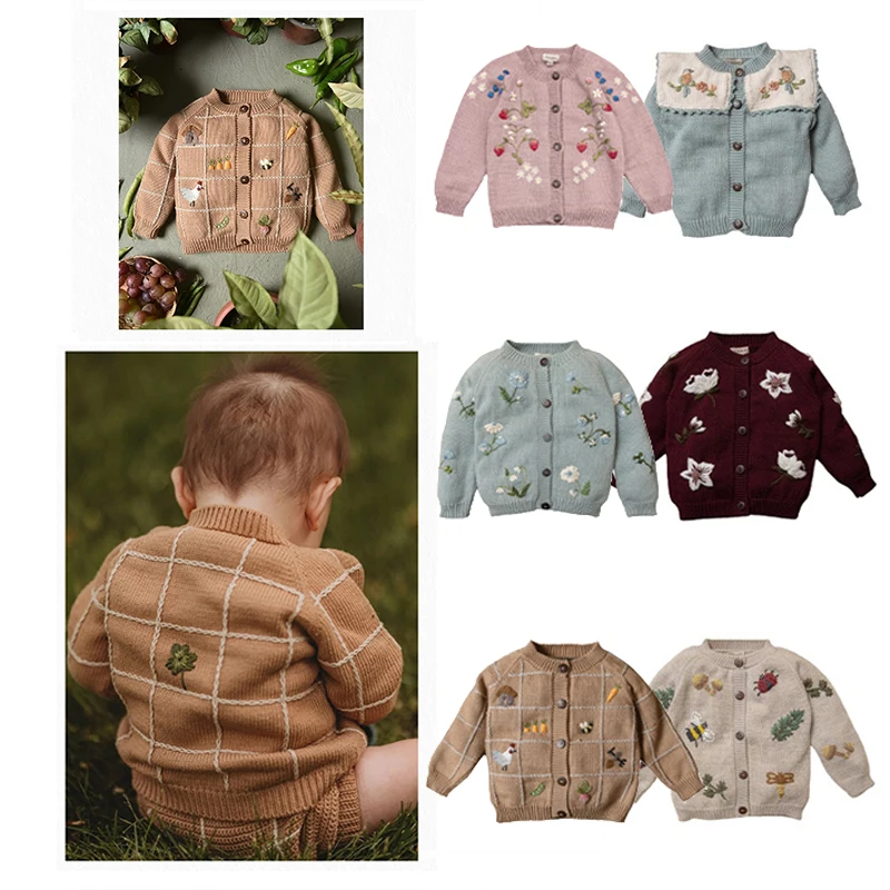 

Kids Sweaters Fall/Winter 2025 New Shirley Girls Embroidered Cardigans Boys Long Sleeve Cardigans Girls Sweater Coats