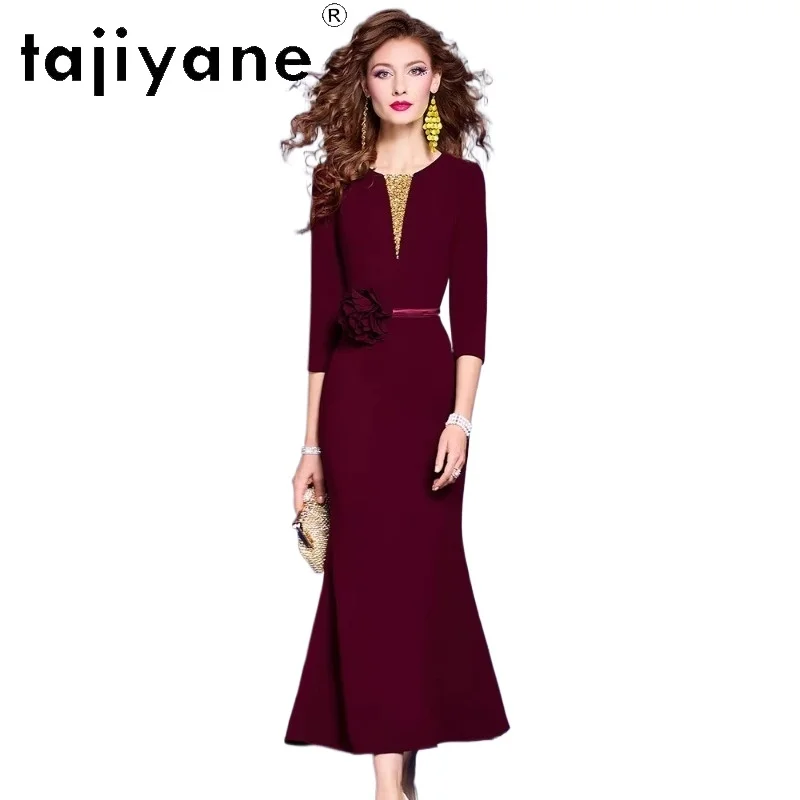 TAJIYANE Elegante lange Kleider für Damen, mit Pailletten und Perlen besetzt, figurbetontes Partykleid, elegante Frühlingskleider 2026, Damenbekleidung 원피스