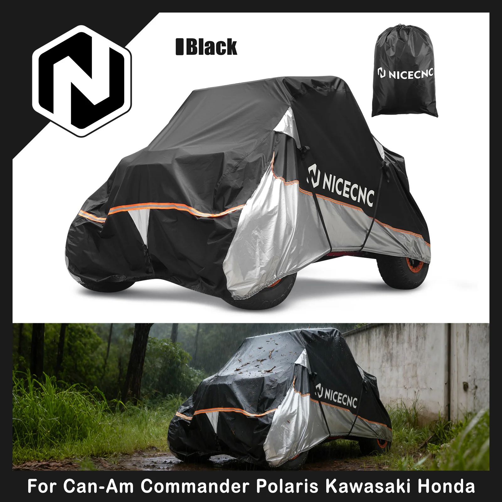 Funda Impermeable NICECNC para UTV de 2 Plazas, Compatible con Can-Am X3, Kawasaki Teryx, RZR, Talon, Tela Oxford de 2 Tonos con Revestimiento de PU, Medidas 133"x75"x62"