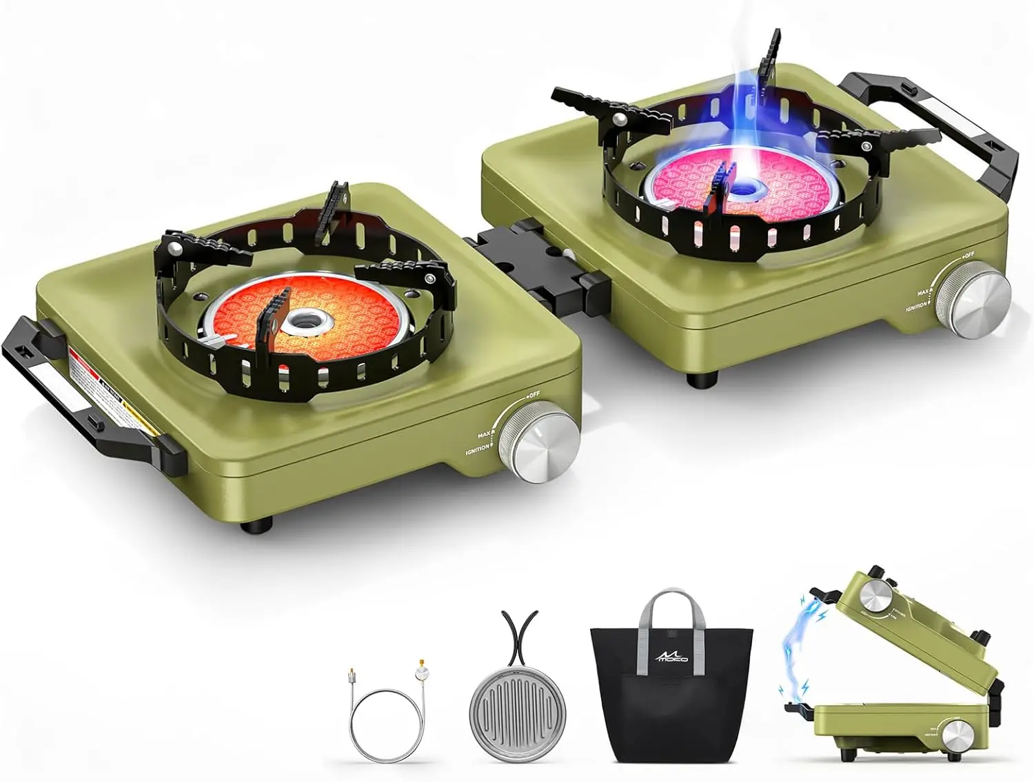 

36,000 BTU Windproof Folding Camping Stove with Infrared & Open Flame, Portable Gas Cooking Kit for RV and Outdoor Use