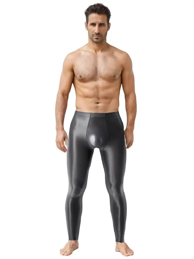 

Glossy Shiny U Convex Pouch Mens Leggings Tights Fitness Pencil Pants Athletic Gym Yoga Trousers Bodystocking Pantalon Collant