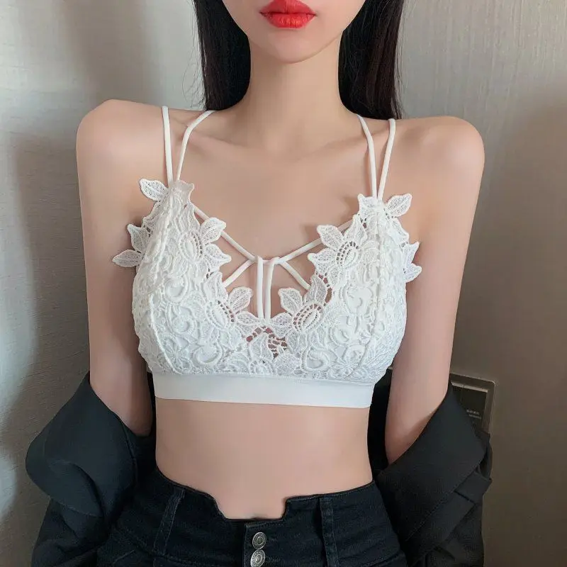 

2023 New Spring Back Lace Hook Flower Hollow Bra Underwear Strap Tank Top for Women