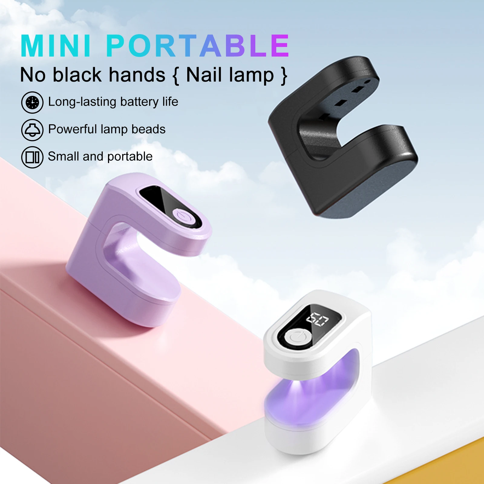 

LIMEGIRL Mini Nail Lamp Quick-Dry Gel Nail Lamp White Black Purple Portable UV/LED Light for DIY Nails Art With Smart Sensors
