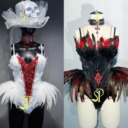 Halloween Cosplay Gogo Dancer Costumes Women Sexy Diamond Pole Dance Feather Bodysuit Bar Nightclub Dj Ds Rave Outfits XS8631
