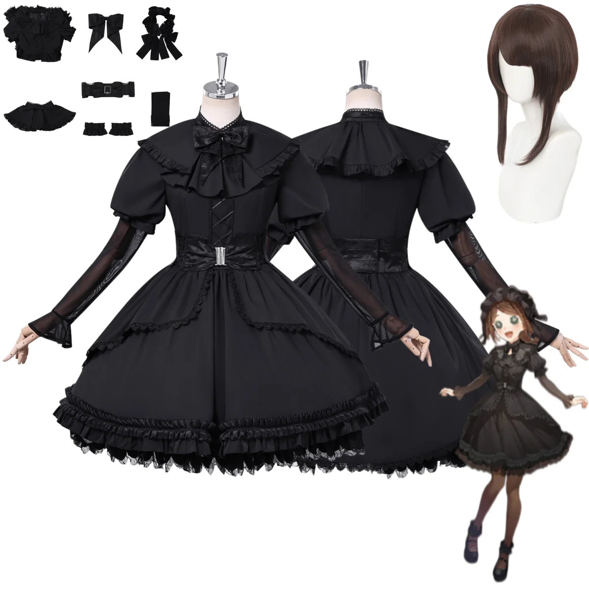 Game Identity ⅤEmma Woods Cosplay Costume Black White Waltz Black Lolita Princess Dress Wig Woman Cute Carnival Halloween Suit