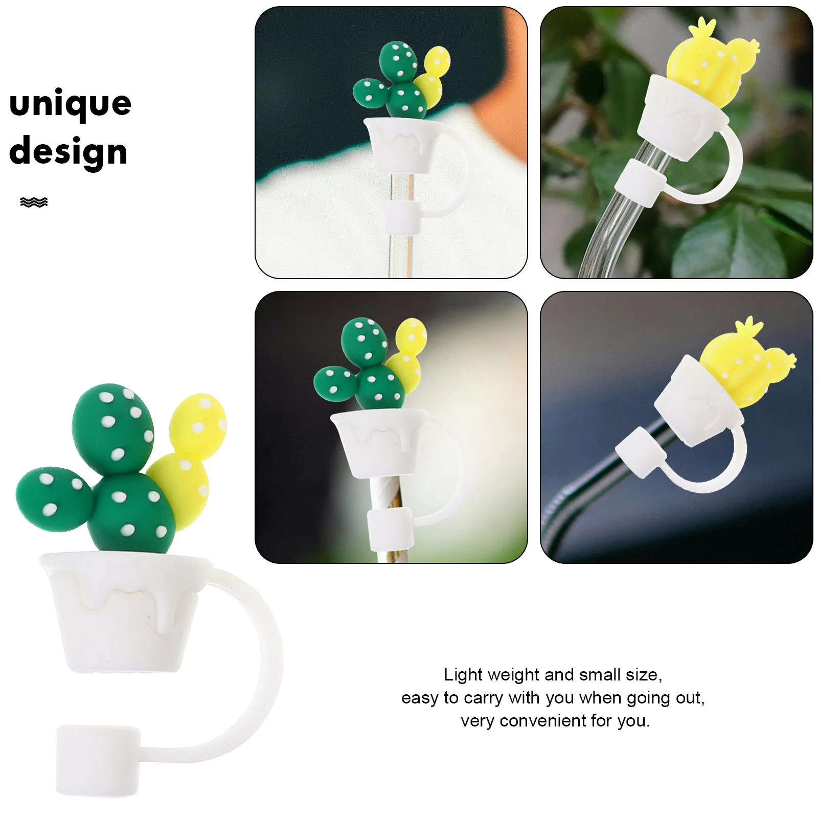 

4pcs Cactus Shaped Straw Covers Reusable Drinking Straw Caps Cute Toppers For Outdoor Lightweight Portable Silicone Tips Plug