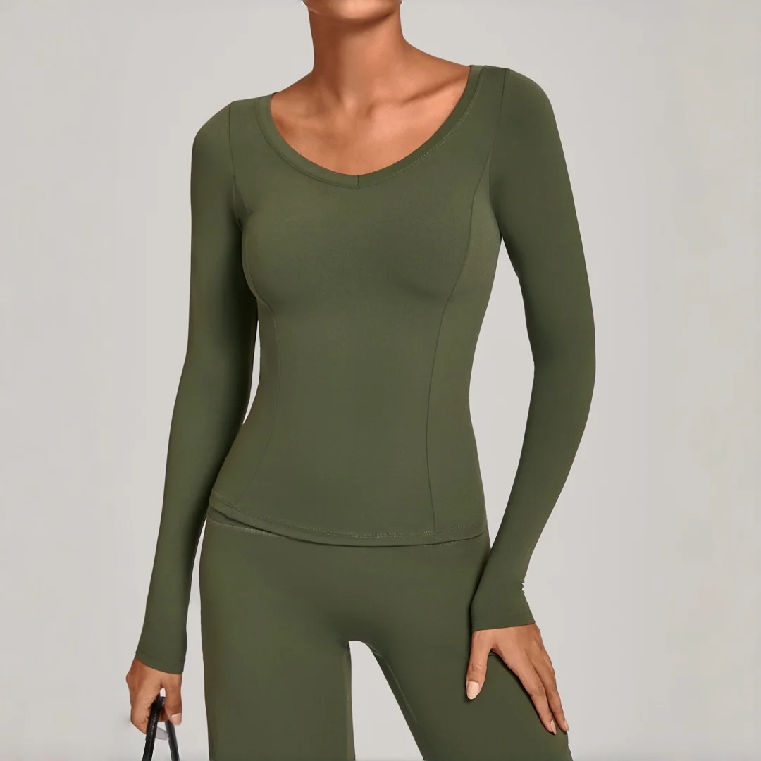 

Autumn Winter Fitness V-Neck Long Sleeve Yoga T-Shirt Women's Outdoor Casual Running Dance Workout Clothes Gym Sports Tops