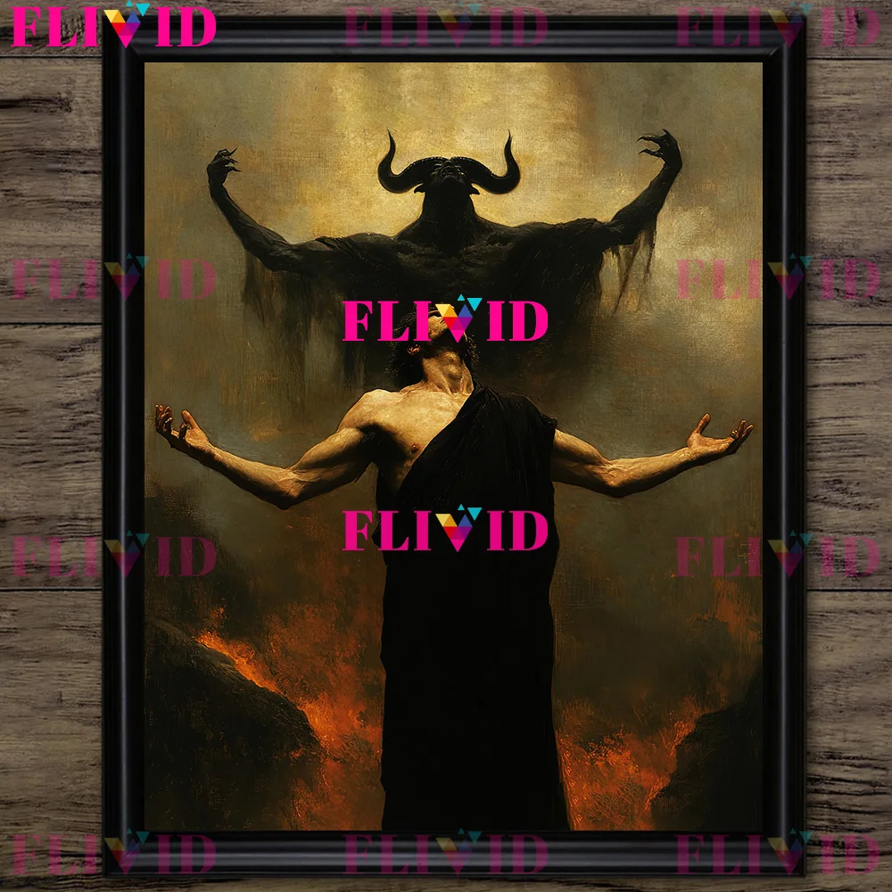 قلبي الماعز وساحرة الماعز غريب ريترو ملصق فني وطباعة ، الماعز الصبي الظلام الرعب الرسم على لوحات القماش الجدارية ديكور المنزل