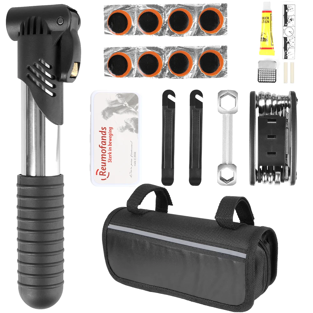 

Инструменты для ремонта велосипедных шин на открытом воздухе, насос для накачивания, клей, резиновая отвертка, торцевой ключ, набор инструментов для велосипеда, поставка мотоцикла