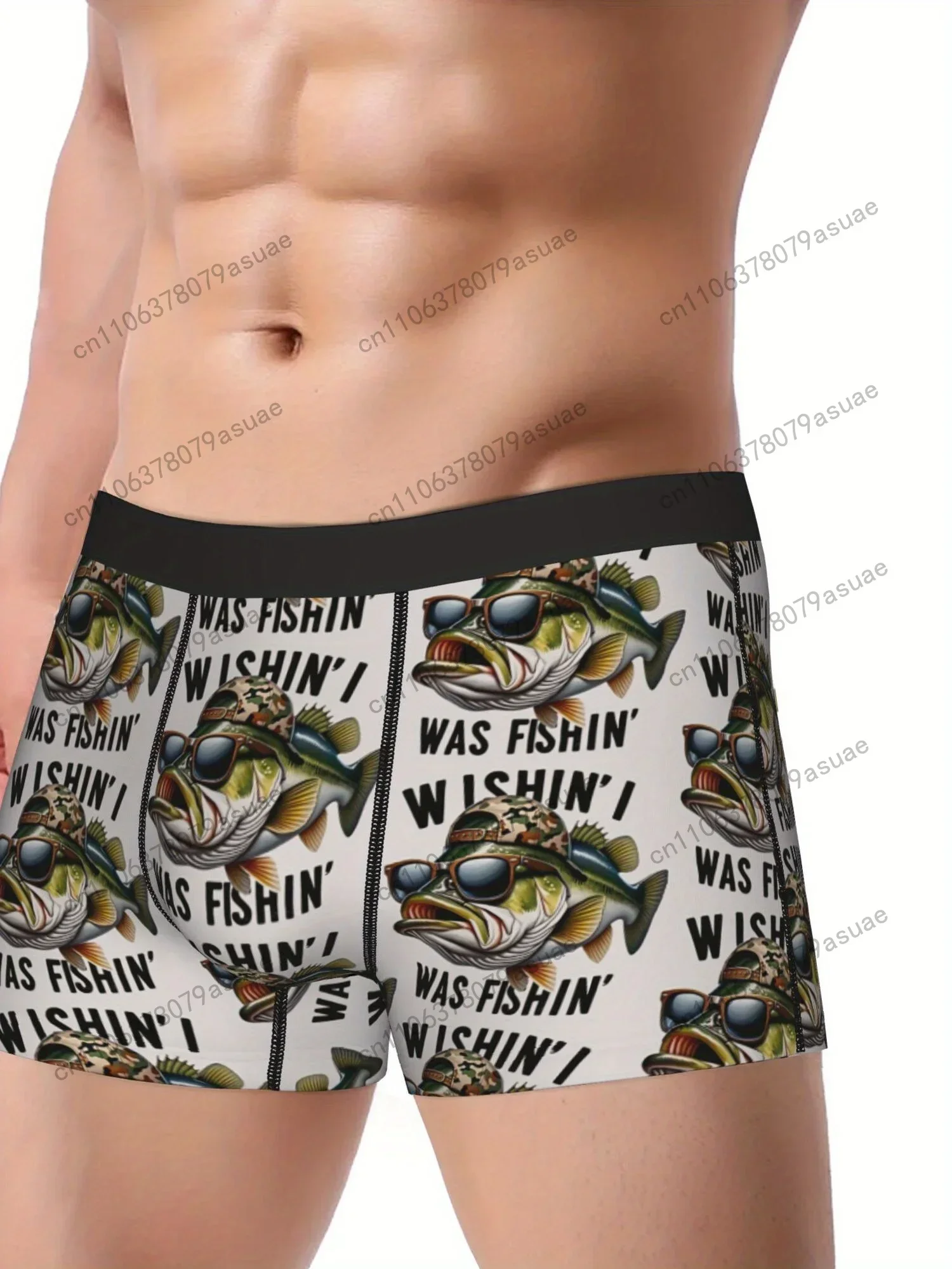 Men'S Fishing Underwear - Funny Carp Bass Graphic Boxer Briefs Stretchy Polyester Underpants for Anglers Quick-Dry Fis Black