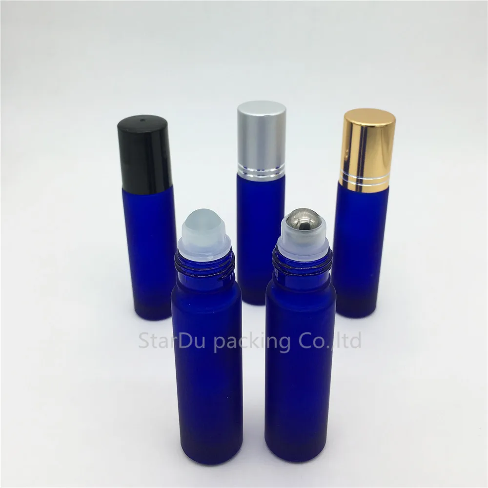 10pcs 10ml Blue Frosted  Roll On Essential oil,perfume Bottle 10cc Blue Frosted Rollon bottles, Small Glass Roller Container