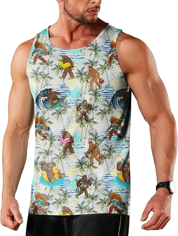 Hawaiian Tank Tops Funny Gorilla Floral 3D Print Men's Streetwear Oversized Fitness Gym Vest Beach Sleeveless Tops Man Clothing