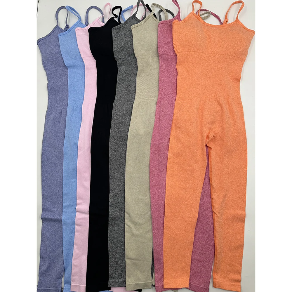 Combinaisons de yoga respirantes pour femmes, combinaisons de sport monochromes, leggings de course à pied, lancées par la fibre, été, 2024