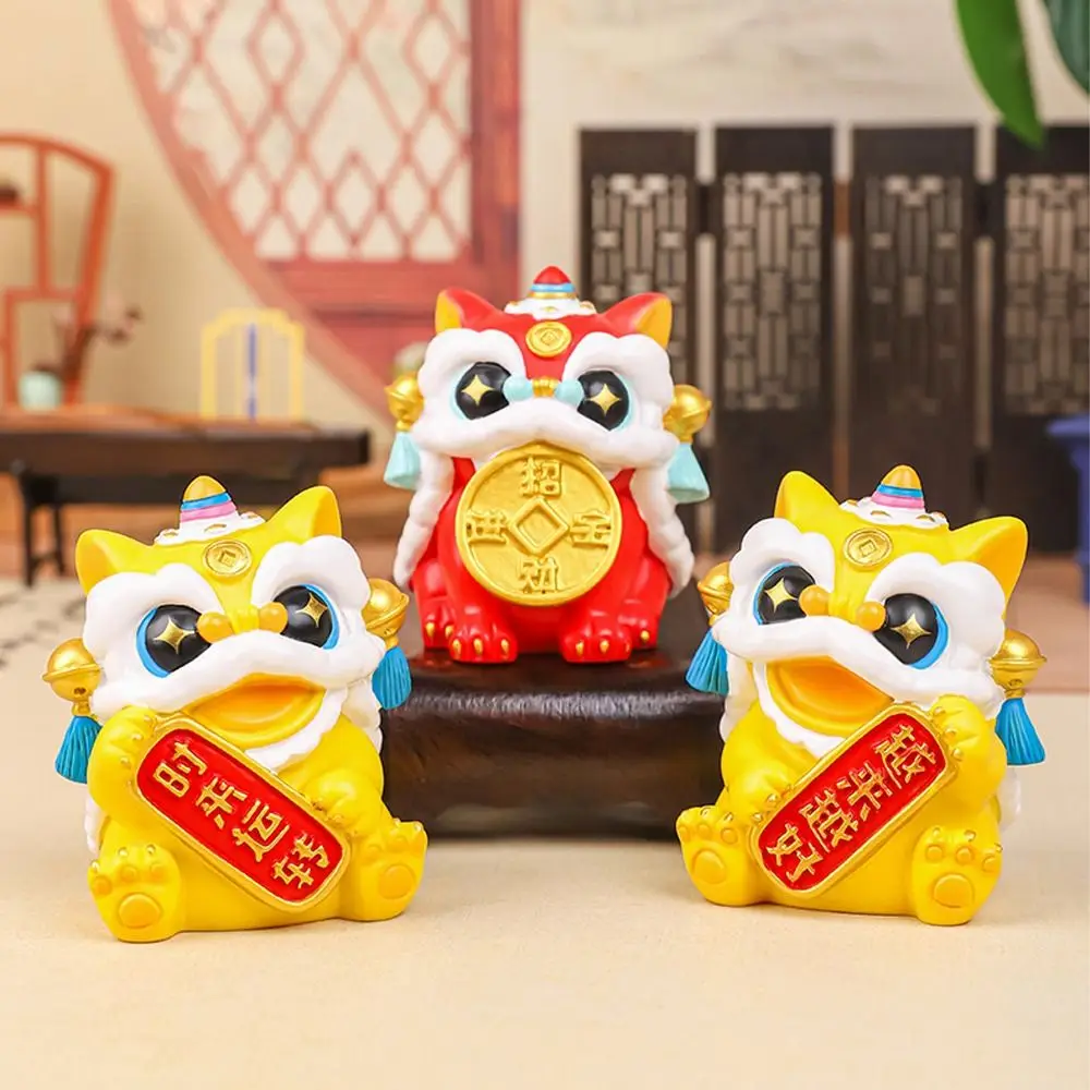 

Cute Lucky Dance Lions Statue Chinese Style Resin Crafts Fortune Lions Figurine Mascot Cartoon Mini Dance Lions Figurine