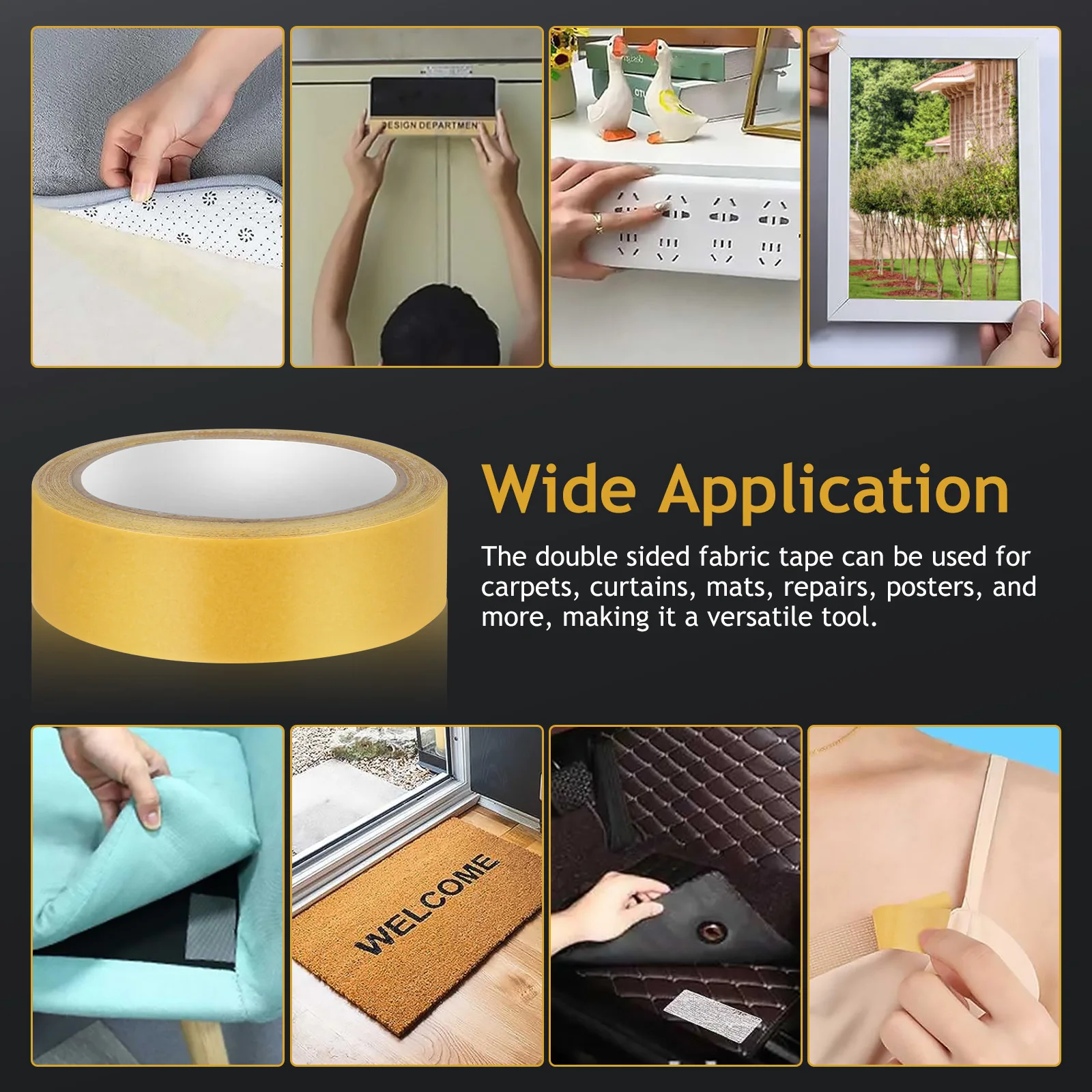 1 Roll Double Sided Tape Heavy Duty Grid Pattern Fabric Based Adhesive for Curtain Hem Mounting Rug Securing Permanent Bond