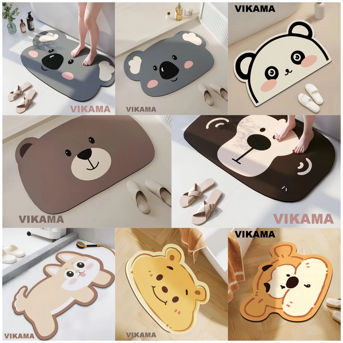 VIKAMA Diatomite Zoo Animal Cartoon tappetini cucina bagno toilette ingresso antiscivolo resistente allo sporco tappeto facile da pulire