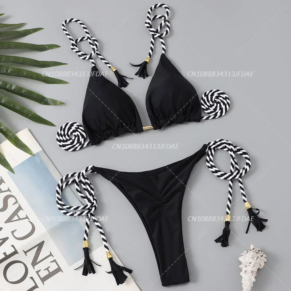 

Разноцветный сексуальный купальник, женский бикини с открытой спиной, треугольный купальник, двусторонняя ткань, чистый ручной работы, веревочные бикини