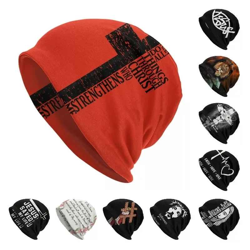 Through Christ Who Strengthens Me Skullies Beanies Caps Cool Winter Knitting Hat Unisex Jesus Cristianity Faith Bonnet Hats