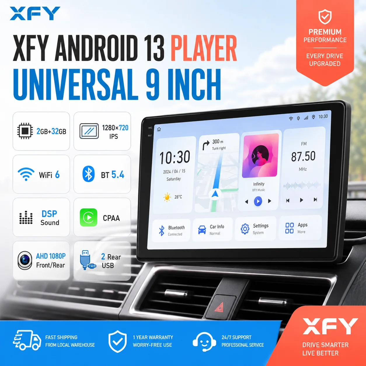 2Din 9/10" XFY Universal Car Radio Android Auto Carplay GPS Car Stereo Multimedia Playerl Autoradio Car Intelligent Systems NEW