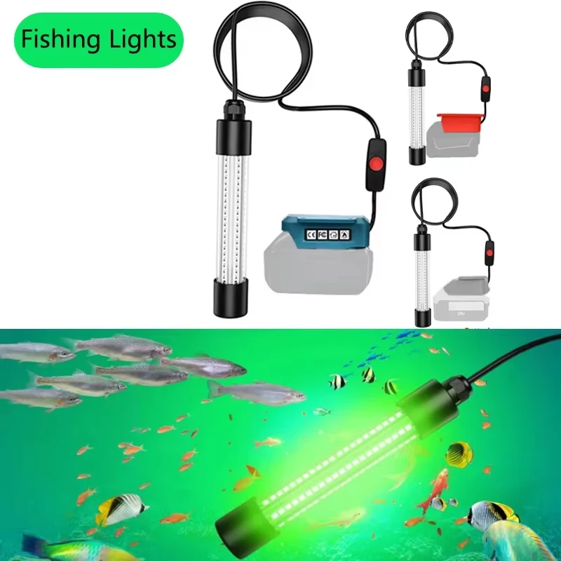 

Подводный рыболовный фонарь, зеленый светодиодный погружной светильник IP68, водонепроницаемый, для причалов, лодок, совместимый с аккумуляторами Dewalt/Makita/Milwaukee 18В