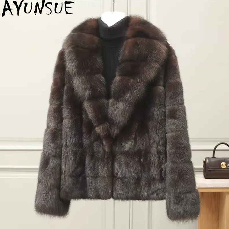 

Шуба из соболя AYUNSUE, женская, класса люкс, с воротником-стойкой, зимняя одежда, короткая меховая куртка, теплая женская одежда, Fourrures Femmes