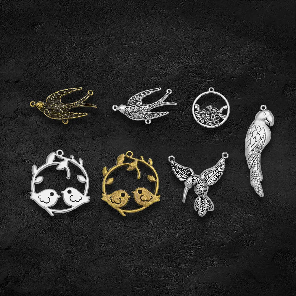 Antique Silver Plated Sparrow Bird Charms Parrot Swallow Pendants For Diy Bracelets Jewelry Making Findings Supplies Accessories