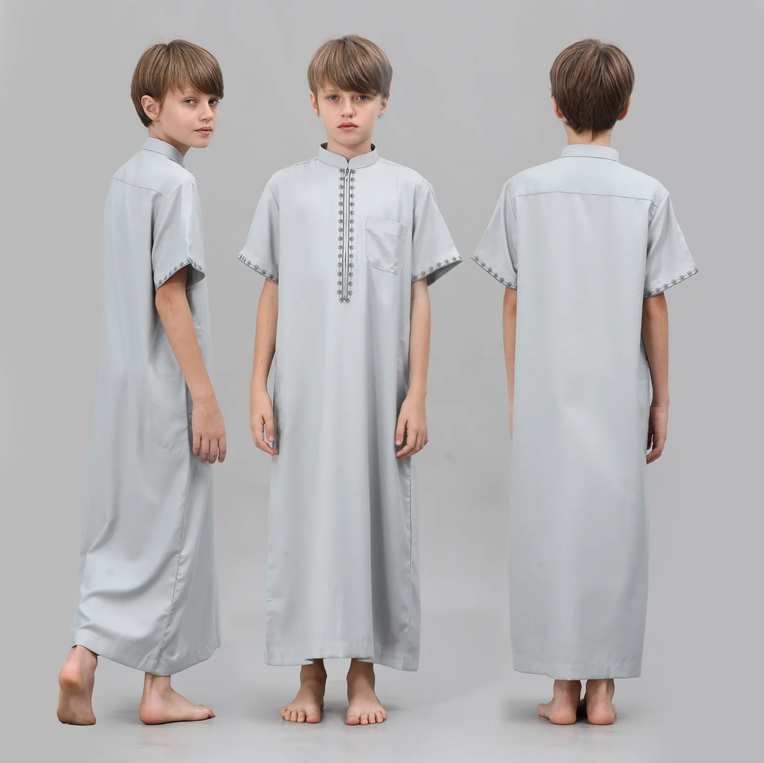 

Muslim Kids Boys Embroidery Jubba Thobe Dress Arabic Middle East Kaftan Robe Islam Clothing Abaya Gown Daffah Dishdasha Djellaba