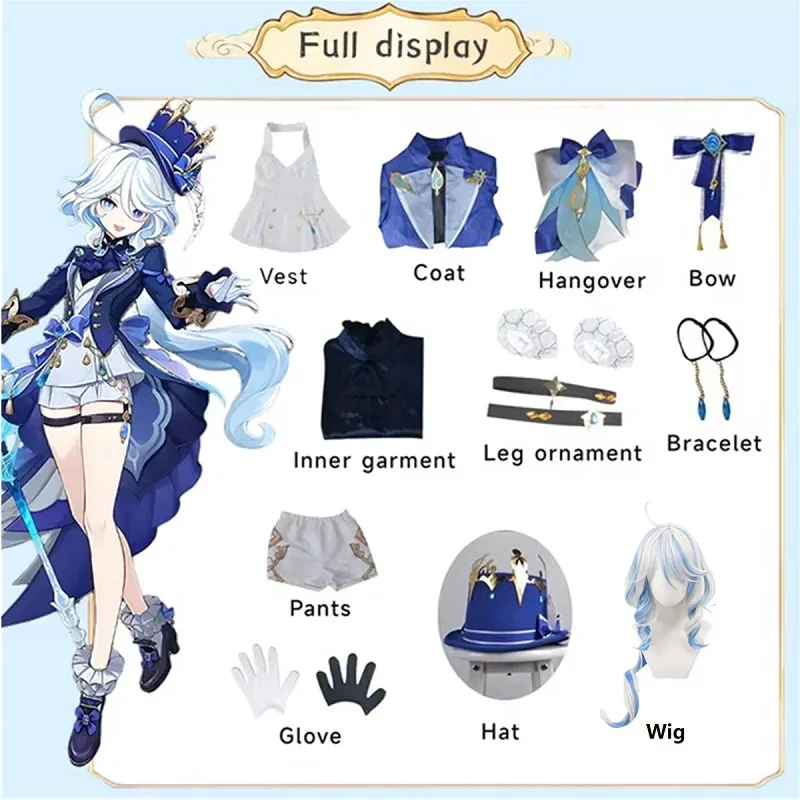 شعر مستعار فورينا زي جينشين إمباكت فونتين فوكالورز مع قبعة شخصيات اللعبة بدلات بيضاء كوسبلاي لملابس النساء 6؛ d'3، h'7.b؛ #5