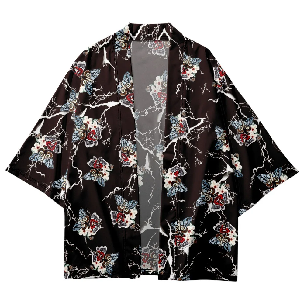 

Lightning Butterfly Print Japanese Streetwear Kimono Oversized Tops 2023 Beach Shirts Men Women Cardigan Haori Yukata Plus Size