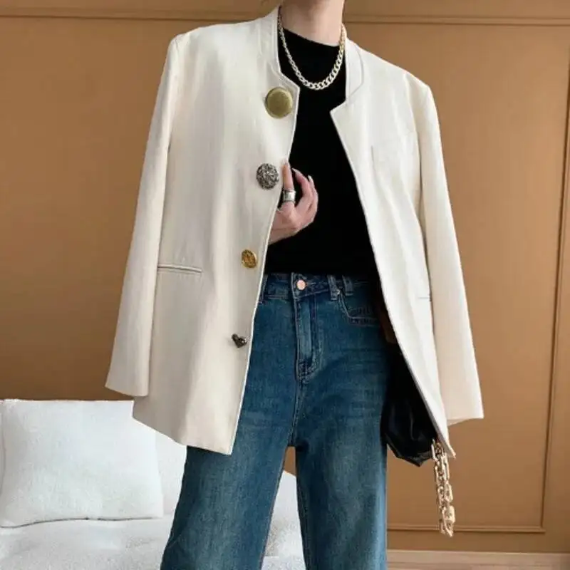 FANAN Women’s Jacket Regular Shoulder Large Buttons Textured Spring Autumn 2025 Lightweight Elegant Comfortable Premium Quality