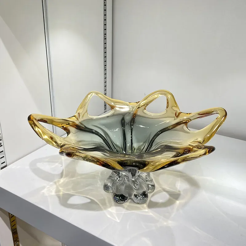 Modern Luxury Glass Fruit Plate High End Glazed Bowl for Living Room Coffee Table Home Decor Art Dried Fruit Snack Dish