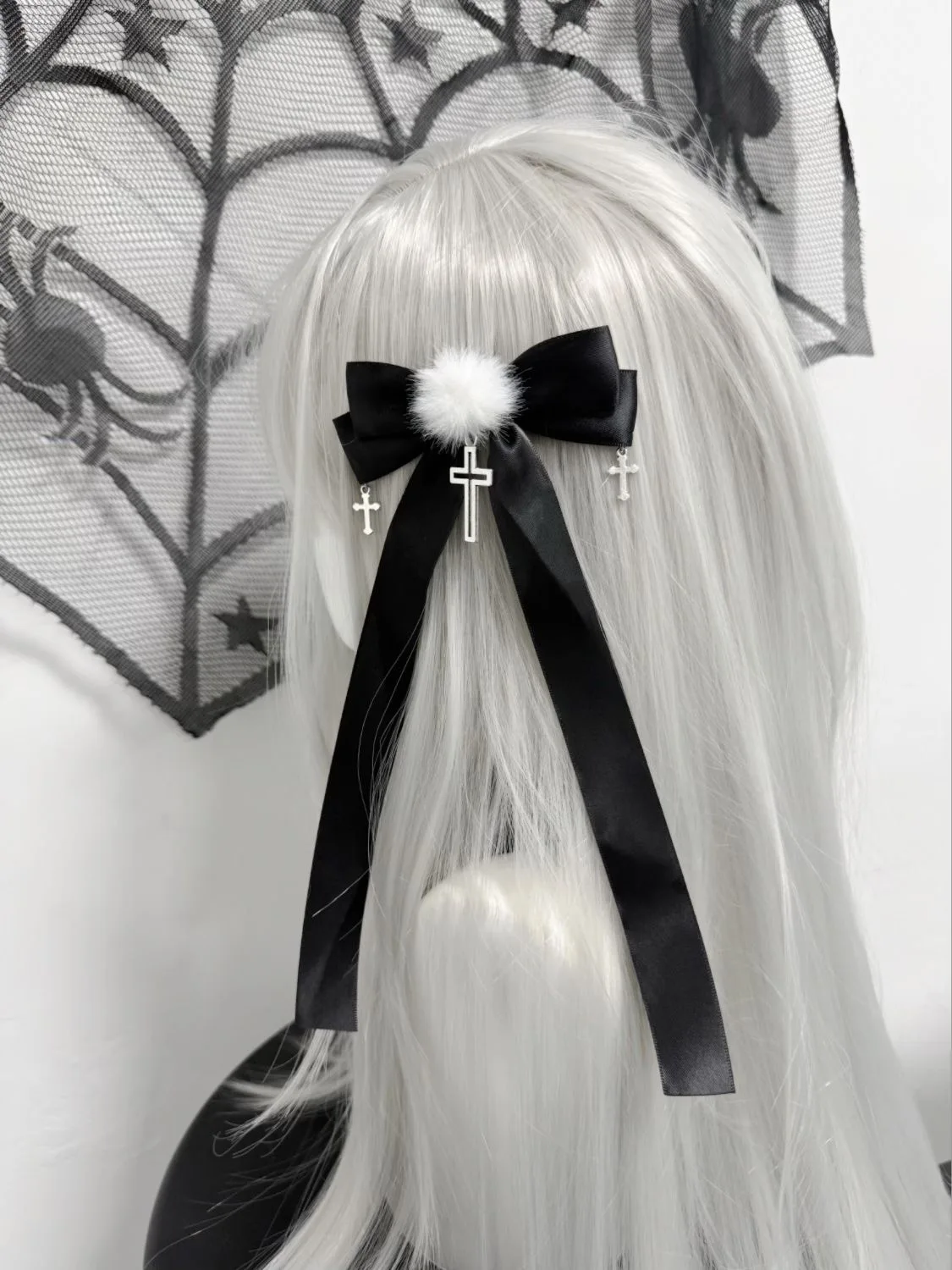 Pince à cheveux gothique avec nœud en ruban noir pour femme, accessoire de style foncé, Landmine, doux et cool, à la mode et haut de gamme