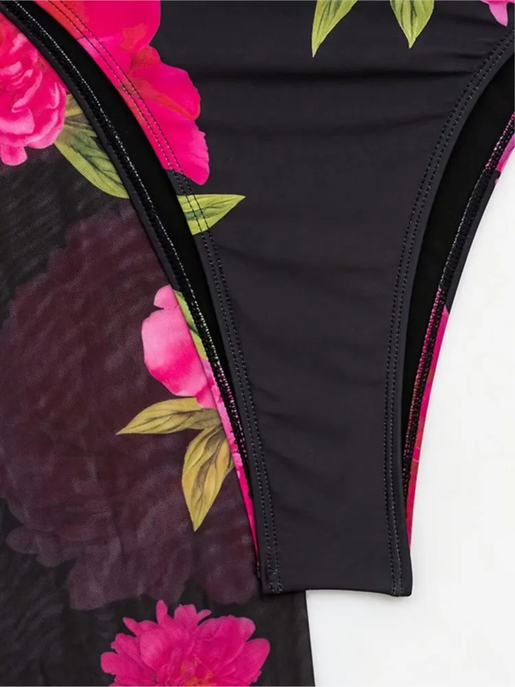 Costume da bagno a due pezzi alla moda stampato bikini retrò e copricostume con gonna attillata da donna, fasciatura estiva, spiaggia, lusso elegante