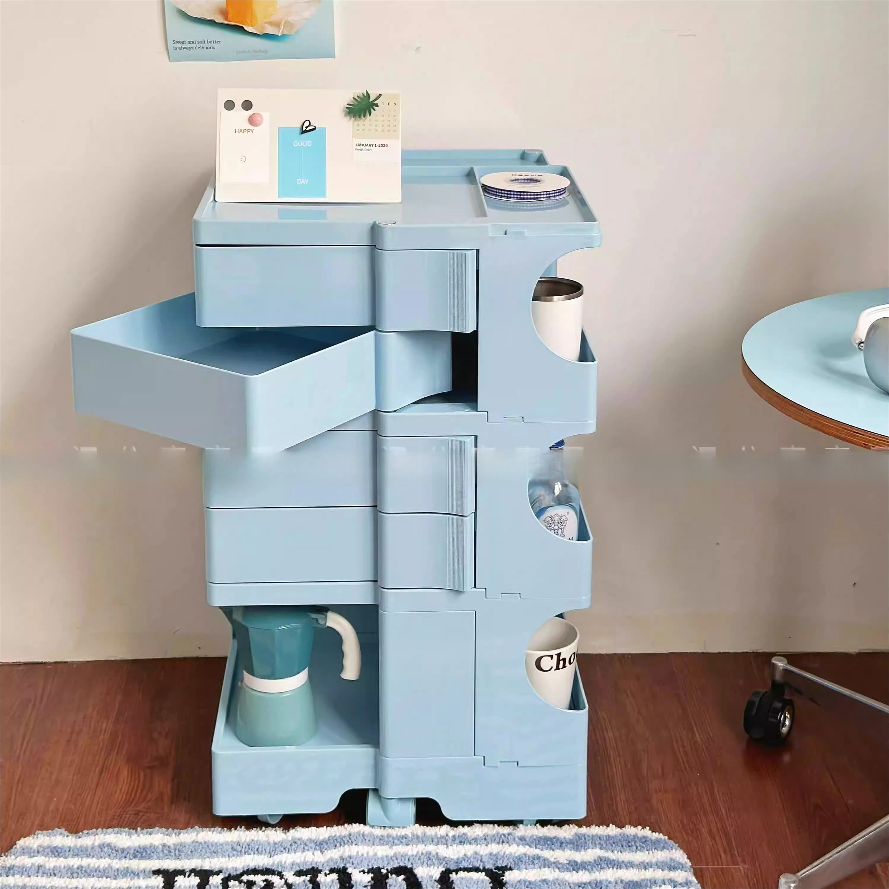 Multi-layer storage cosmetic locker, household bedside table, wheeled trolley mobile storage cabinet