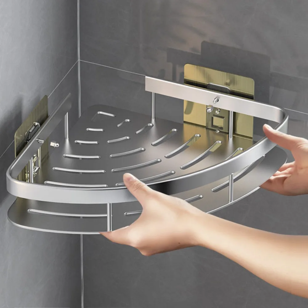 Bathroom Shelves Corner Shower Shelf Aluminum Wall Mount Shampoo Storage Rack Holders No Drill Kitchen Bathroom Accessories image 2