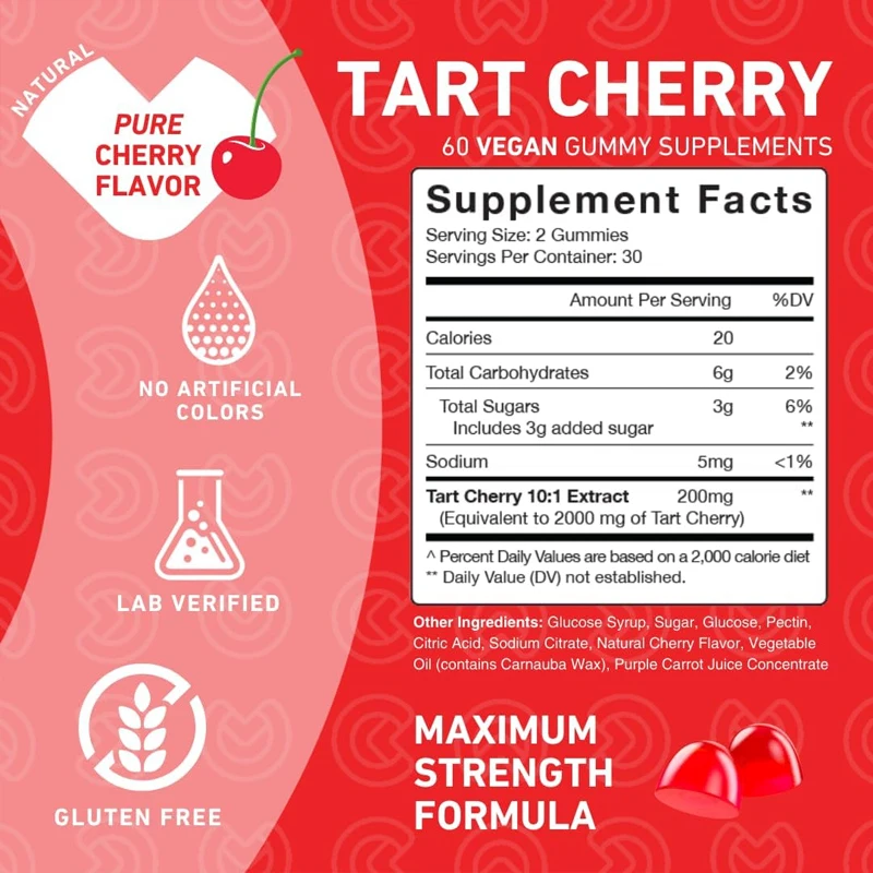 Sour Cherry Gummies - Uric Acid Rinse and Cleanse Strong Sour Cherry Extract Antioxidant, Joint and Muscle Comfort, Vegetarian