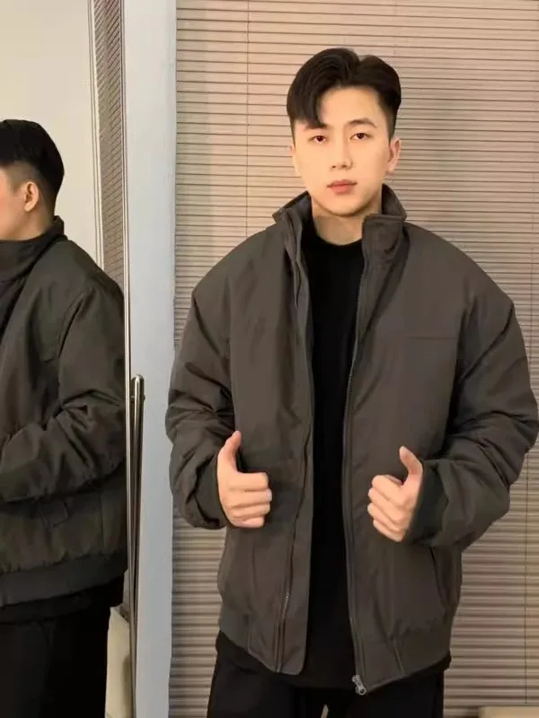 

Мужская зимняя теплая хлопковая куртка-бомбер свободного кроя в стиле пилот, однотонная, повседневная, универсальная, с воротником-стойкой, модная, простая, для молодежи