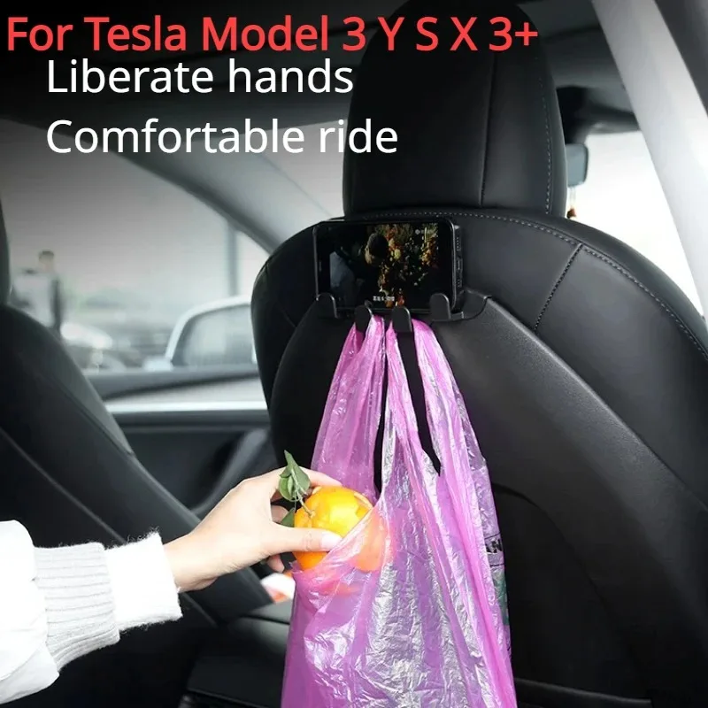 Car Seat Hook For Tesla Model 3 Y S X 3+ ABS Trunk Grocery Bag Hook Auto Back Seat Headrest Hanger with 4 Hooks Upgrade Version