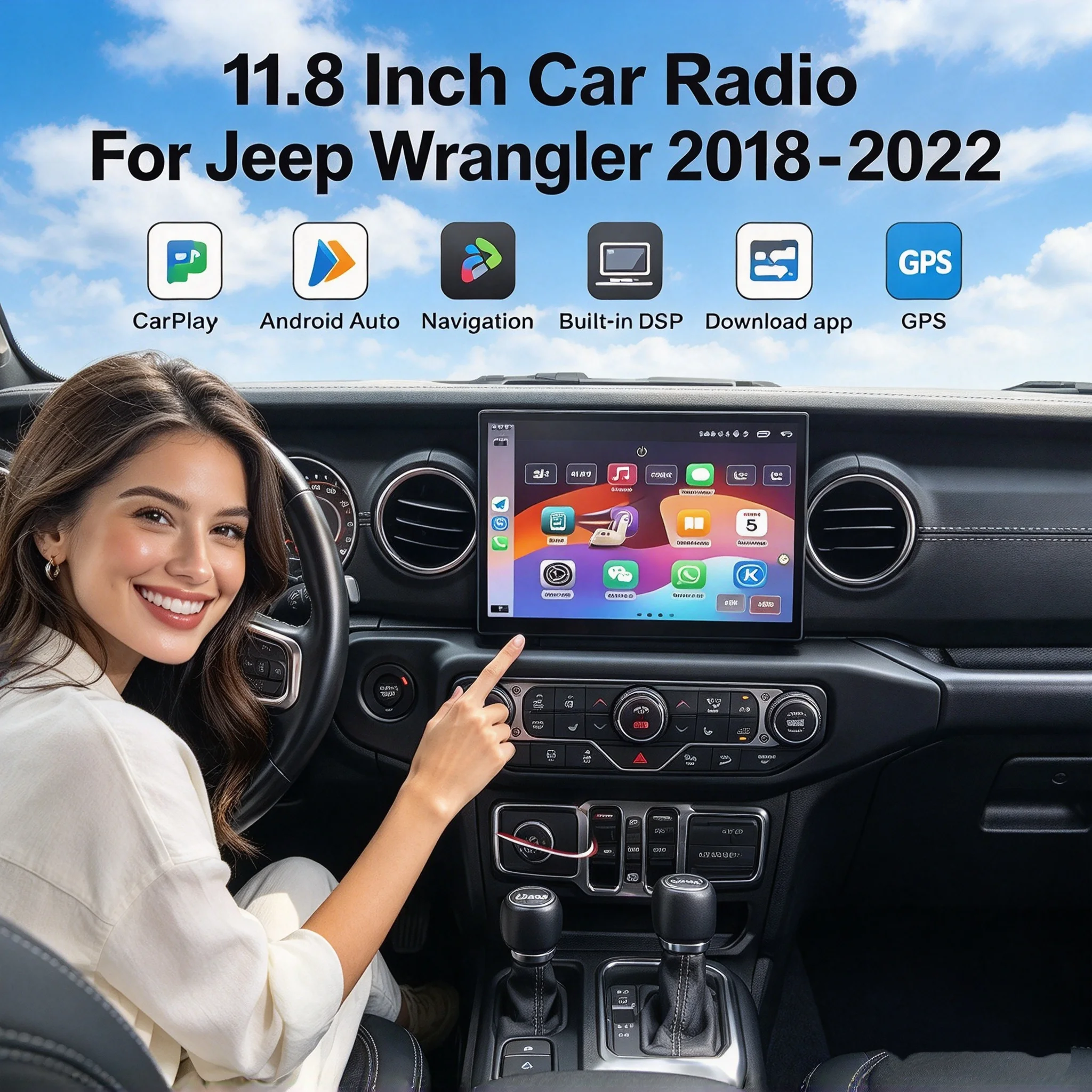 Android 13 For Jeep Wrangler JL 2018 2019-2021 Wireless Carplay Auto Car Radio Multimedia Player GPS Navigation Stereo 11.8 inch