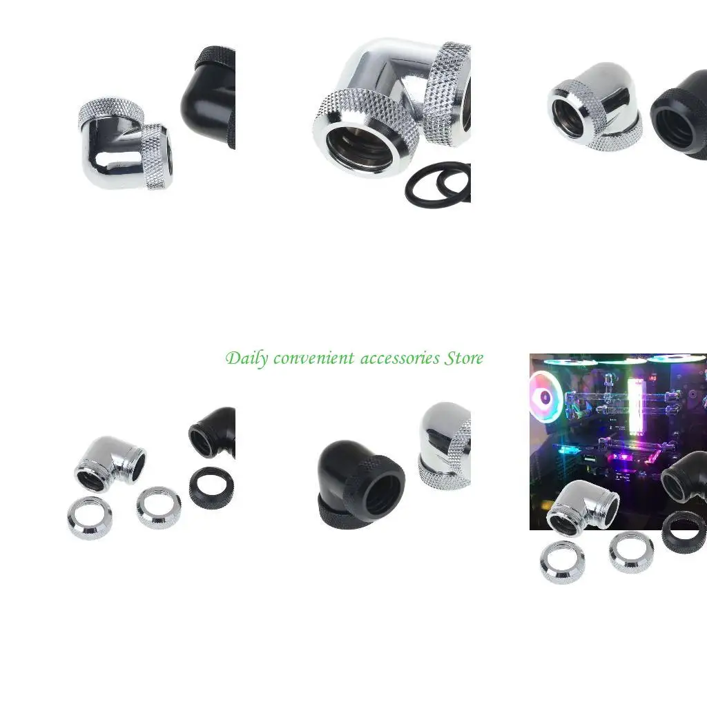 

97QB Water Cooling G1/4 Thread 14mm Rigid Hard Tube Connector Water Block Fittings Quick Tighten Through Joint 90° Joint